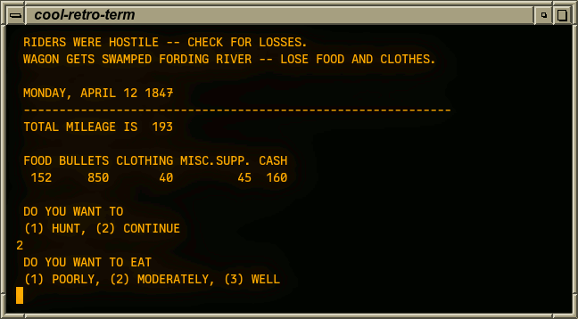 The Oregon Trail (FORTRAN 77) on FreeBSD