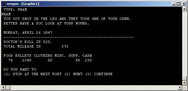 The Oregon Trail (FORTRAN 77) on Microsoft Windows 2000 Professional