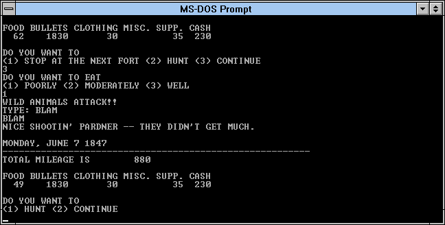 The Oregon Trail (FORTRAN 77) on Microsoft Windows 3.11