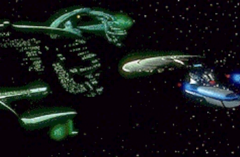 Romulan warbirds surrouding the Enterprise