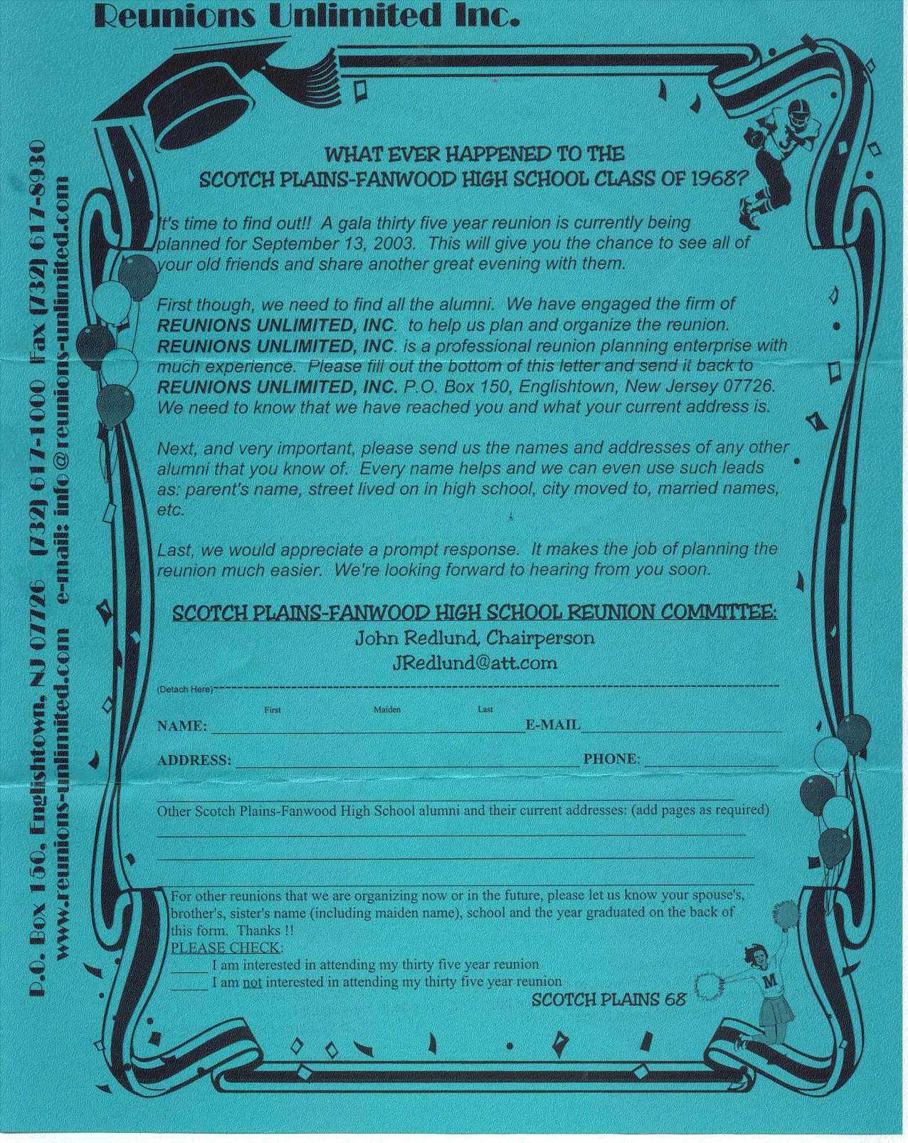 John Redlund's 2003 Class of 68 response form (adobe pdf)