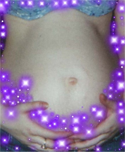 my tummy with magic stars hiding her stretchys 