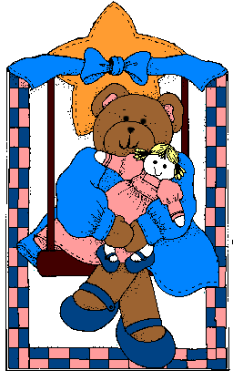 bear holding dollie