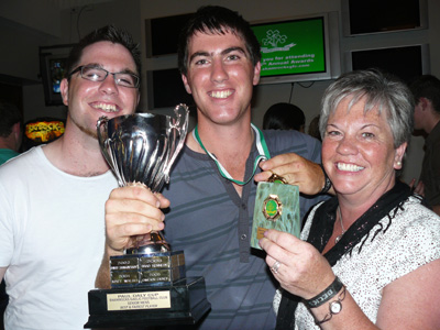 Colin Farrelly celebrates with his brother John and mother Geraldine out from Country Leitrim.