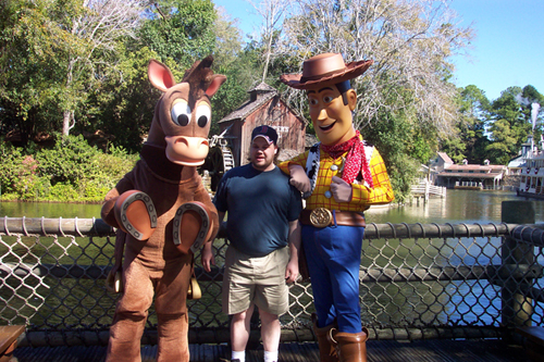 aaron with woody and roundup, magic kingdom