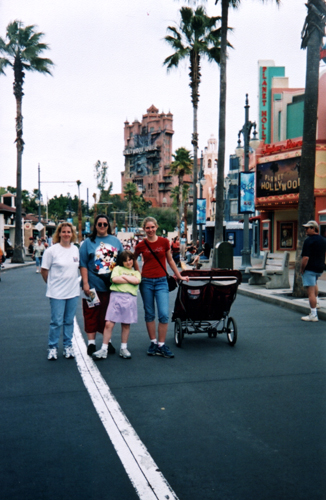 jenn, jen, kimberly and tia, looking brave as they get ready to go on the tower of terror, mgm